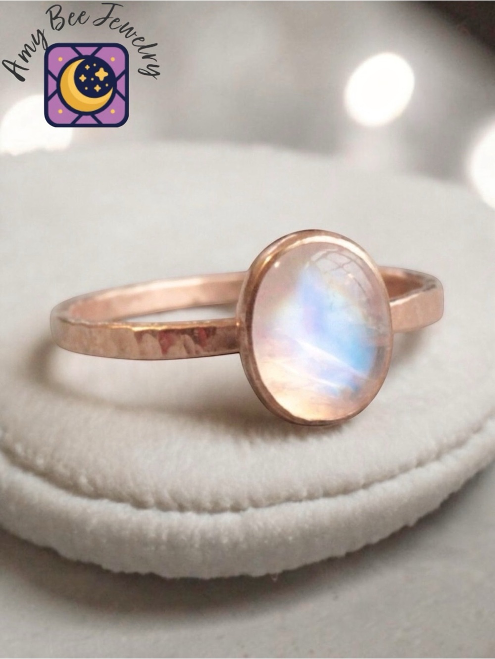 Rainbow Moonstone Rose Gold Ring. New.